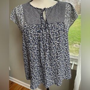GAP blue Mixed Fabric Pull OverTop Babydoll XS boho Indie Ditsy Floral
